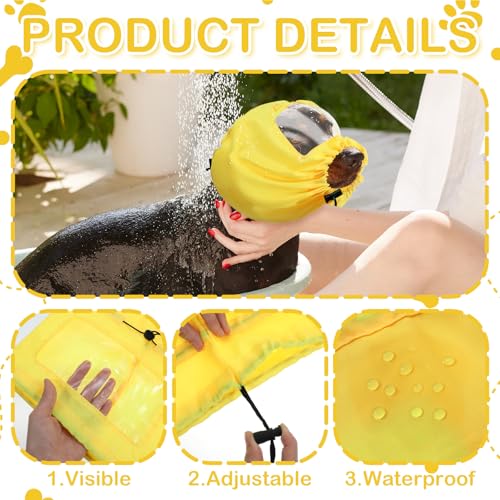 Image of Dog Ear Covers for Bath, Waterproof Dog Shower Cap, Dogs Ear Protection Bathing Cap, Ears Wrap Dogs Ears Headband for Swimming Bath (Yellow)