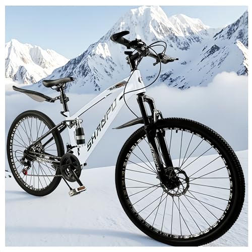 Artudatech マウンテンバイク 自転車 21段変速 26イン クロスバイク デュアルディスクブレーキ 高炭素鋼フレーム クロスバイク 7速チェーン 学生・通勤族 ホワイト