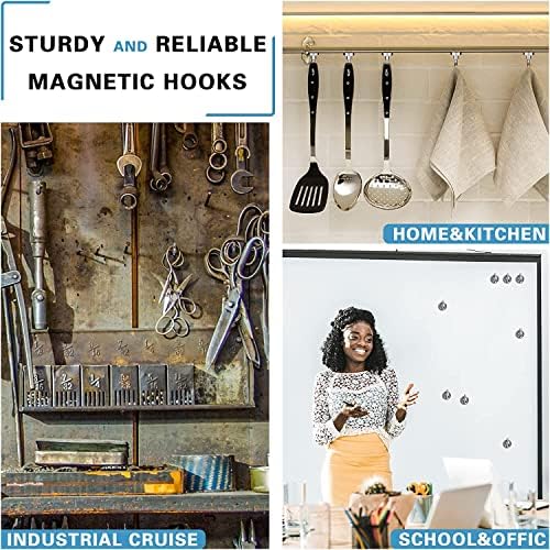 6 Pack Magnetic Hooks, 22 lb+ Pull Strong Neodymium Magnet Hooks Heavy Duty, Magnets with Hook for Hanging, Cruise Hook for Ceiling, Van, Tool, Magnetic Hooks for Fridge, Kitchen, Workplace, Office