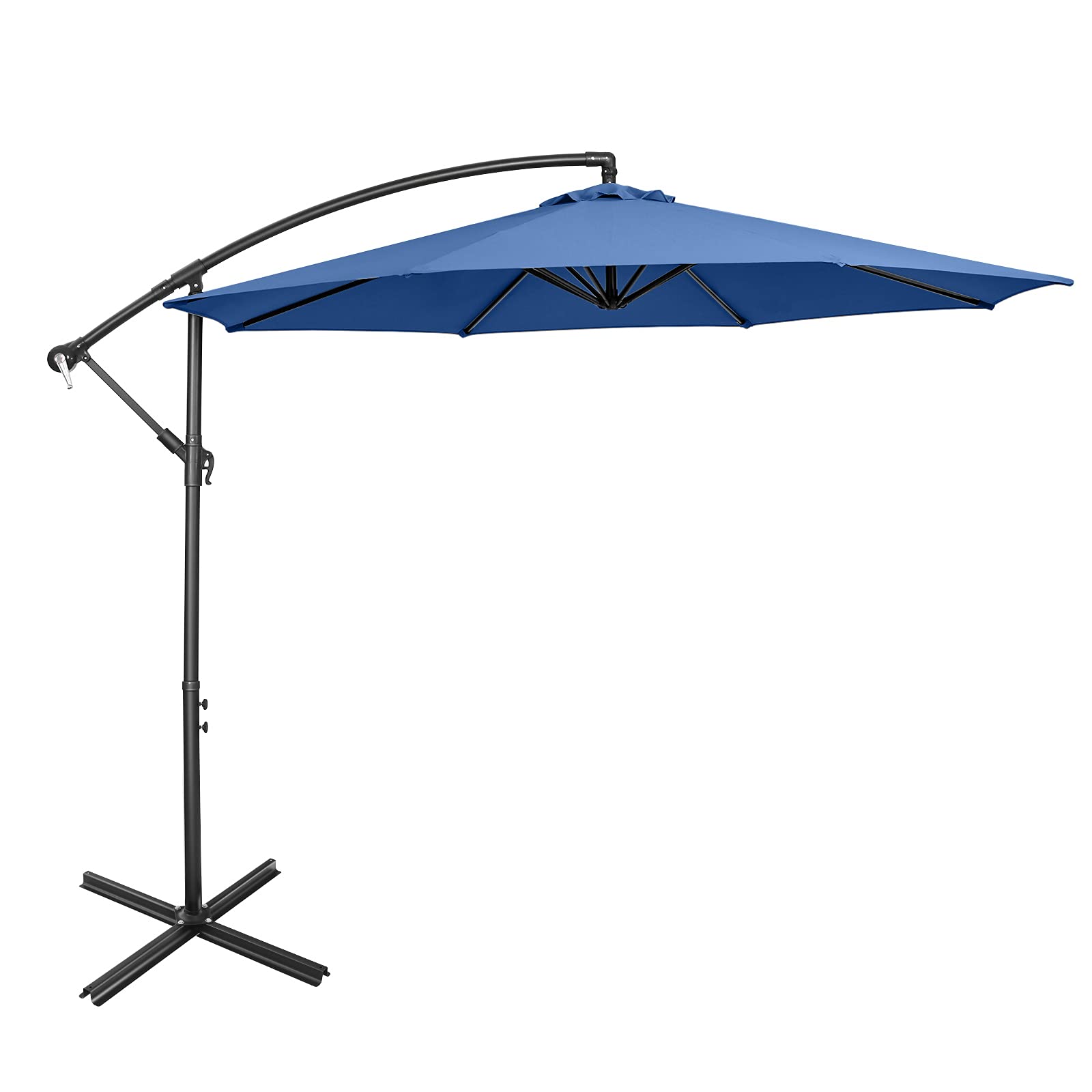 Tangkula 10 FT Patio Offset Umbrella with 8 Ribs, Outdoor Cantilever Umbrella with Cross Base and Crank, Market Hanging Umbrella for Garden, Poolside and Backyard (Blue)