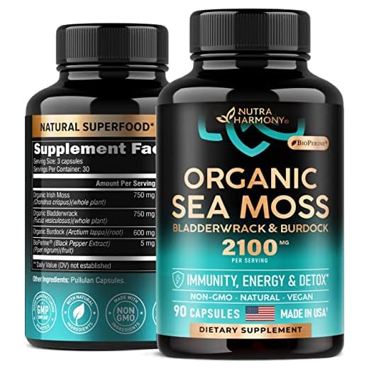 USDA Organic Sea Moss - Irish Raw Seamoss - Made in USA - Immunity, Energy & Detox Support - Bladderwrack & Burdock Root - As Pills, Powder, Gummies, Liquid Drops - 2100 mg, 90 Vegan Capsules