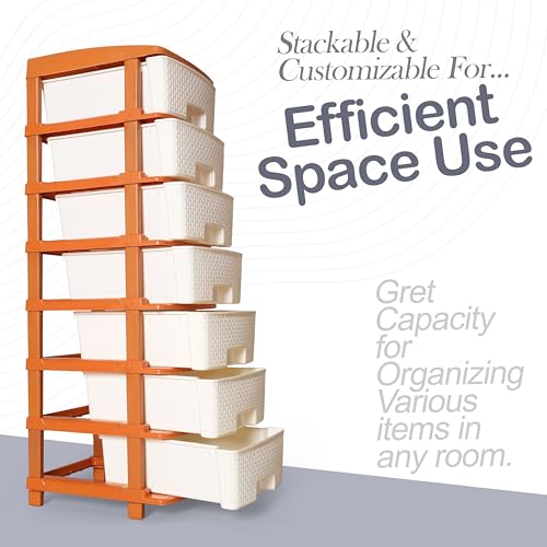 Image of Plastic Modular Drawer Storage Chest Of Drawers Organizer Storage Box, Large Stomo Racks For Multipurpose Anti-slip Shoes Organizers (White & Golden, 7 Layer)