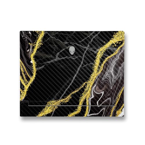 Image of MightySkins Carbon Fiber Skin Compatible with Alienware X14 R2 (2023) Full Wrap Kit - Black Marble Glitter | Protective, Durable Textured Carbon Fiber Finish | Easy to Apply | Made in The USA