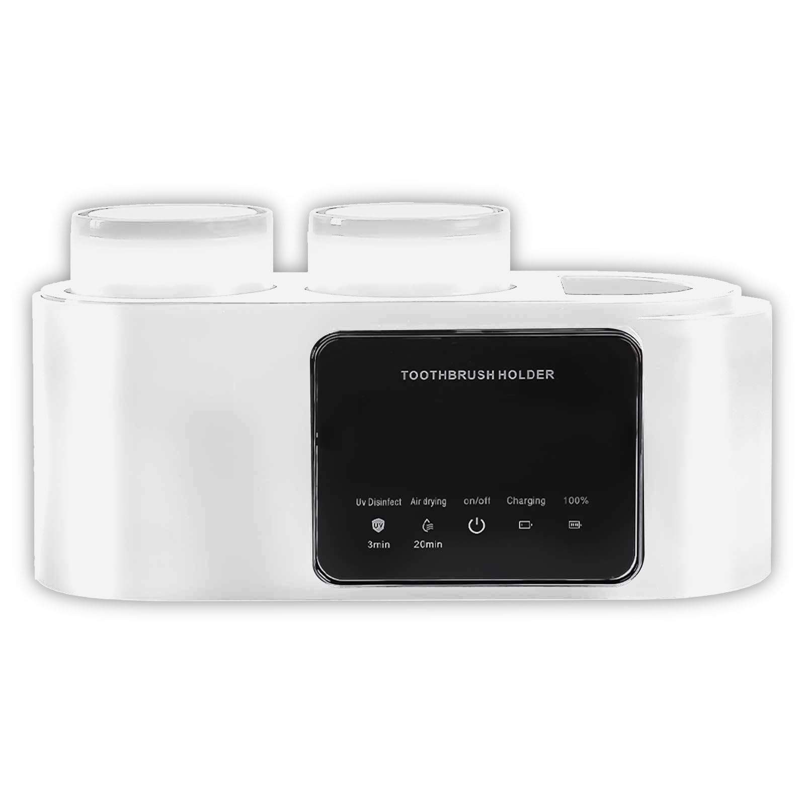 Portaspazzolino da parete con vano portaoggetti, supporto per spazzolino elettrico con funzione di asciugatura e pulizia per il bagno, 4 fessure per pennelli, 2 bicchieri (bianco)