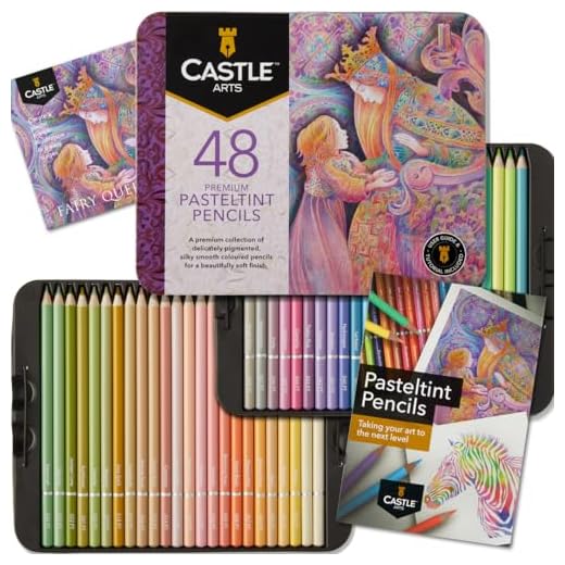 Castle Art Supplies Caja Lápices Colores Pastel | 48 Colores en Tonos Suaves y Suntuosos | Para Profesionales y Artistas Experimentados | con Caja Metálica de Presentación
