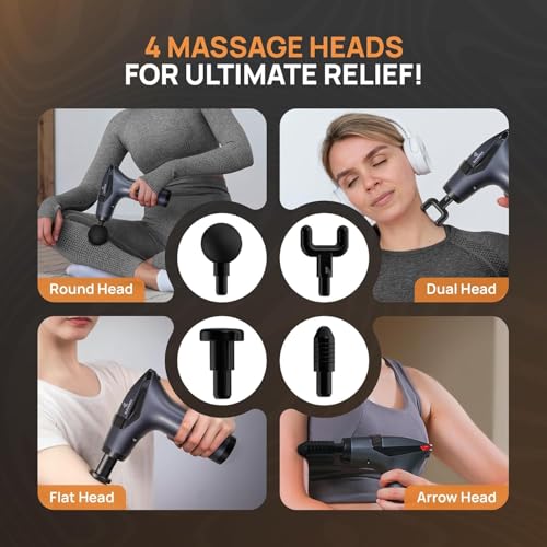 Image of Detachable Vibrating Massage Gun with Adjustable Extension Handle & Shoulder Strap | 12 Speed Levels | 4 Interchangeable Massage Heads | Deep Tissue Percussion Massager for Back, Neck, Shoulder, Arms & Legs