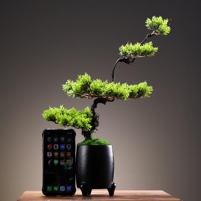 Árbol bonsái Artificial pequeño de Estilo Chino, simulación de Pino acogedor, bonsái para El hogar, Sala de estar, entrada, restaurante, adornos creativos de lujo en maceta, Plant