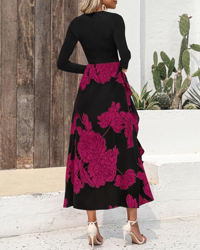 Image of BTFBM Womens Floral Maxi Dress Fall 2025 Casual Crewneck Long Sleeve Ruffle Flowy Cocktail Wedding Guest Dresses