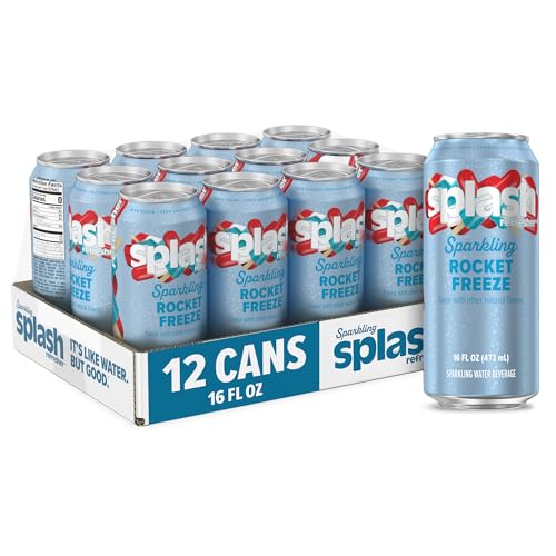 Image of SPLASH REFRESHER Sparkling Water, Rocket Freeze - 12-Pack, 16 Fl Oz Cans - Flavored Carbonated Seltzer Water with Electrolytes, Zero Sugar & Zero Calories