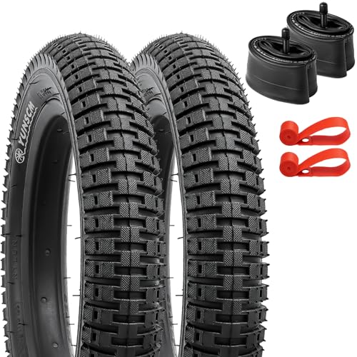 YunSCM 2本セット,14 2.125 タイヤ,14x2.125 自転車タイヤ + チューブ 肉厚 米式バルブ32mm +リムテープ,適用 14インチ 2.125 クロスバイク、マウンテンバイク,Y-222