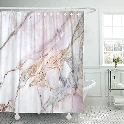 Artsocket Shower Curtain Pink White Marble Pattern Gray Black Stone Light Granite Home Bathroom Decor Polyester Fabric Waterproof 72 X 72 Inches Set With Hooks #TOP3