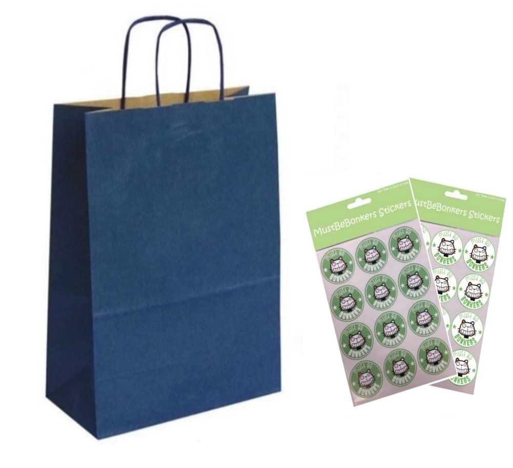 MustBeBonkers 20 x A4 Paper Party Gift Bags With Seal Stickers - Boutique Shop Loot Carrier Bag Choose Colour (Navy Blue) — image 1
