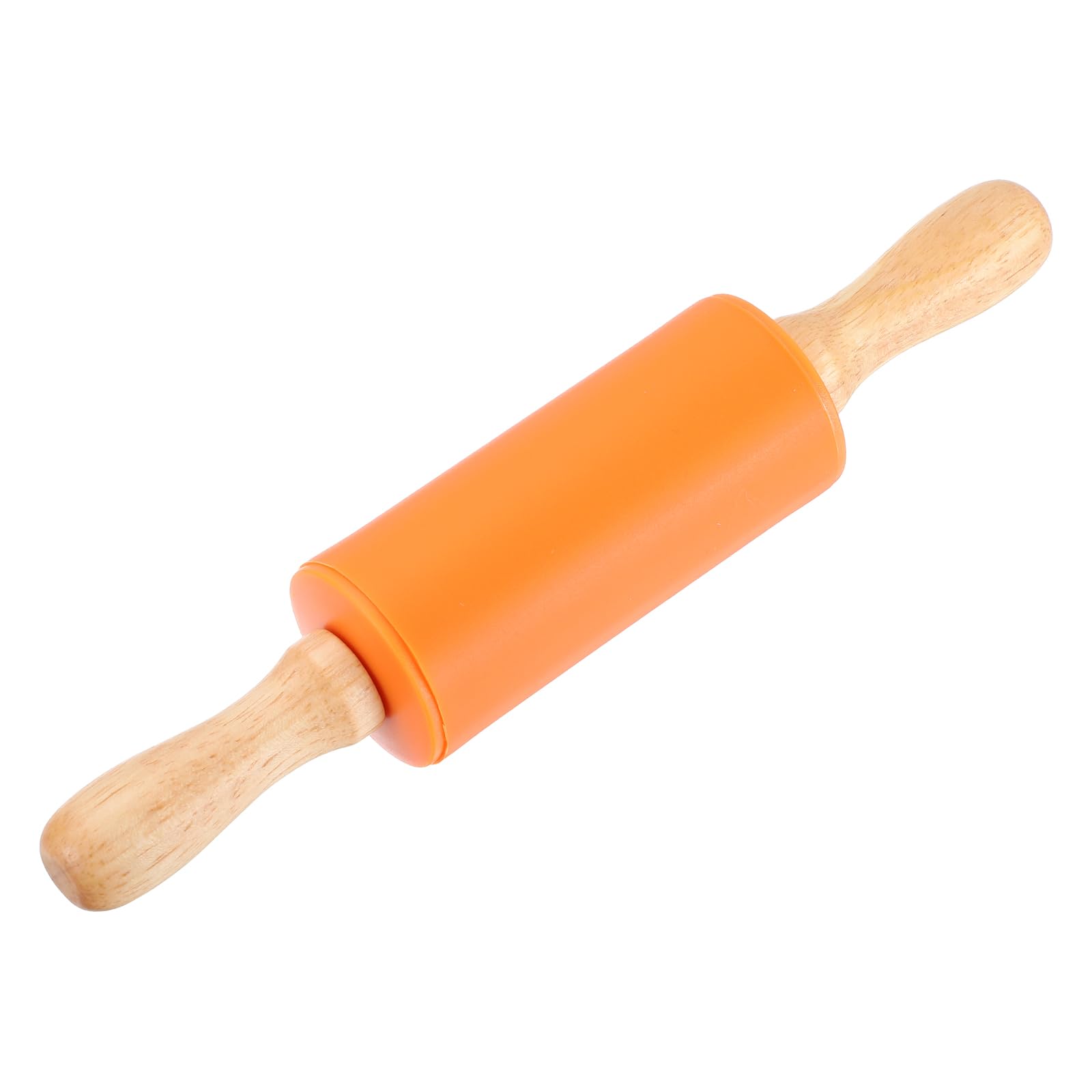 sourcing map Rolling Pins for Baking, 9 Inch Silicone Non-Stick Rolling Pin Baking Roller Wooden Handle for Home Kitchen Dough Cookies Pastry, Orange