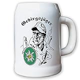 Handspülung empfohlen Krug/Bierkrug 0,5l - Gebirgsjäger Edelweiss Heer Bundeswehr Bw Alpen #8742