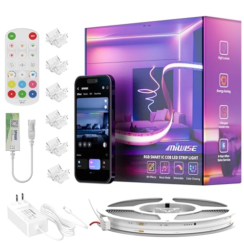 MIWISE COB LED Strip Light,RGB Smart IC COB LED Strip Lights Music Sync Bluetooth with APP...