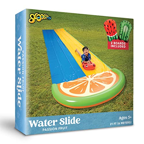 Sloosh 20Ft Double Water Slides With 2 Boogie Boards Backyard Outdoor Slip Lawn Waterslide 2 Sliding Racing Lanes With Sprinklers Summer Watertoy 20Ft X 62In, Orange #TOP6