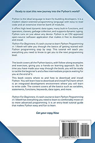 Python For Beginners: A Crash Course To Learn Python Programming In 1 Week (Programming Languages For Beginners) #TOP1
