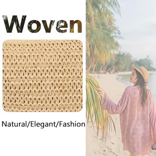 Image of Straw Crossbody Bags for Women Crescent Woven Shoulder Handbag Summer Beach Hobo Purses with Adjustable Strap Khaki