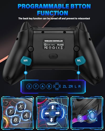 Image of Switch Controller, Wireless Pro Controller Compatible with Nitendo Switch /Switch 2 /Switch Lite /Switch OLED, Switch Controller Pro, Rechargeable Switch Remote Gamepad with 6-Axis Gyro,10 LED Light,Black
