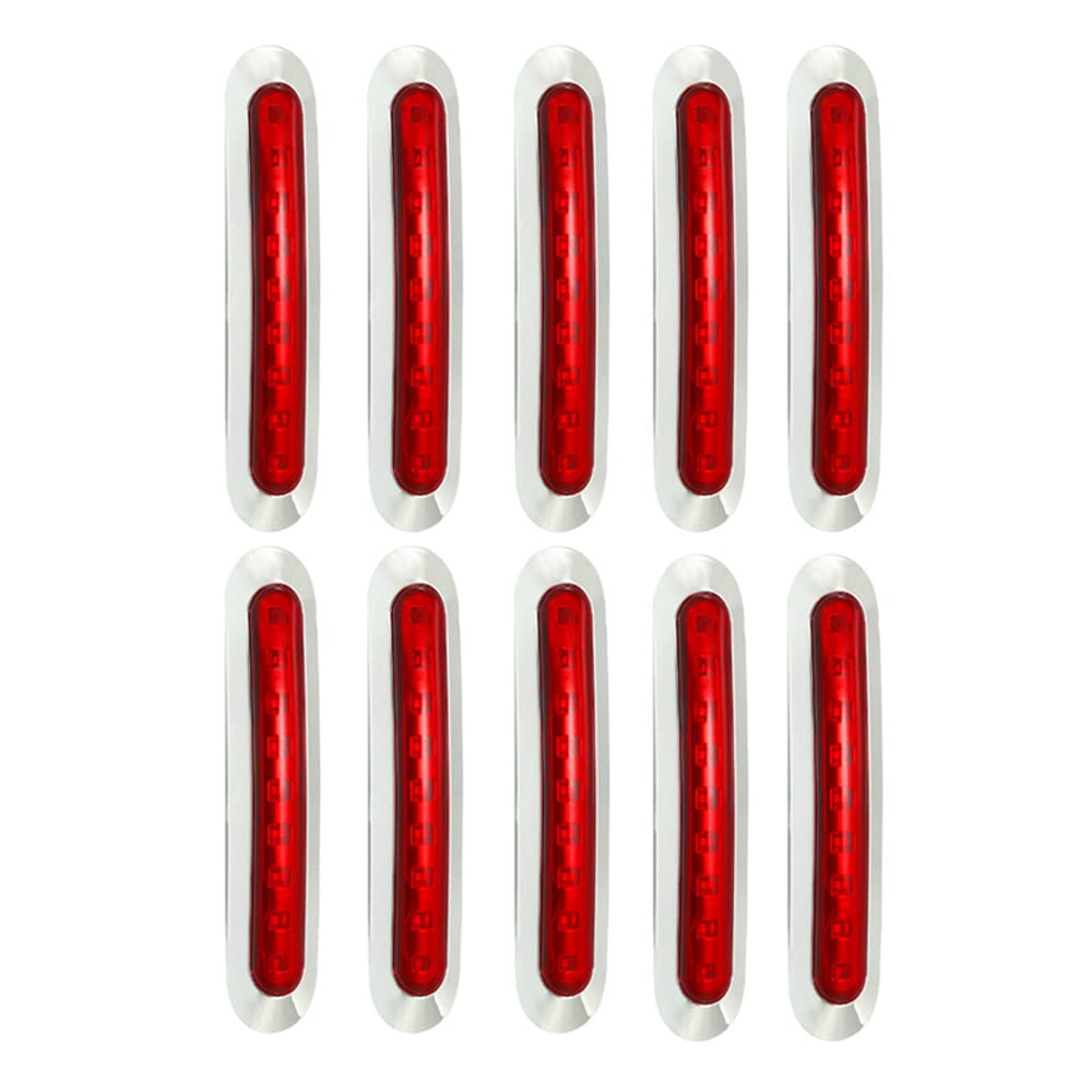 BATLAM 10 Piezas Luces De Gálibo Laterales De Camión Luces De Gálibo LED Luz Lateral Rojo Blanco Ámbar Azul Verde 12V 24V para Remolque Autobús Furgoneta RV,Rojo
