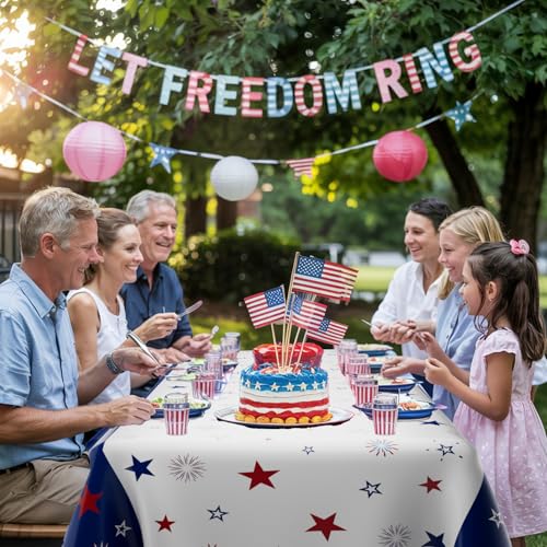 Image of 2 Pack Patriotic Tablecloth Decorations for 4th of July Independence Day, American Flag Plastic Disposable Rectangle Memorial Day Table Cover for Patriotic Themed Party Supplies, 54 x 108 Inch