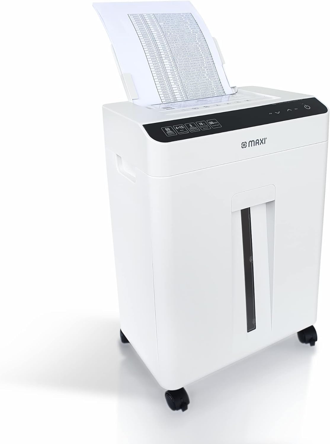 Maxi AFS60 Auto-Feed Paper Shredder Cross Cut. has a shredding capacity of 6 sheets (80 gsm) and card, staples. with overheating protection, White