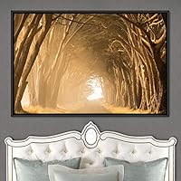 Framed Canvas Wall Art Rustic Woods Brown Dark Dramatic Forest Group Nature Photography Realism - 16x24 inches