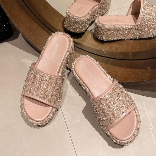 Thick Sole Toe Flip Flops for Women's Versatile Soft Sole with Diamond Sandals(40)2