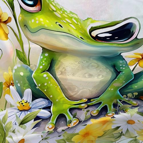 Ailonen Green Frog Shower Curtain,Cute Cartoon Frog Waterproof Fabric Shower Curtain For Bathroom,Beautiful Sunflower Kawaii Tree Frog Shower Curtain Set With Hooks For Kids Boys Girls,72 Inch W*78 Inch H thumb #4