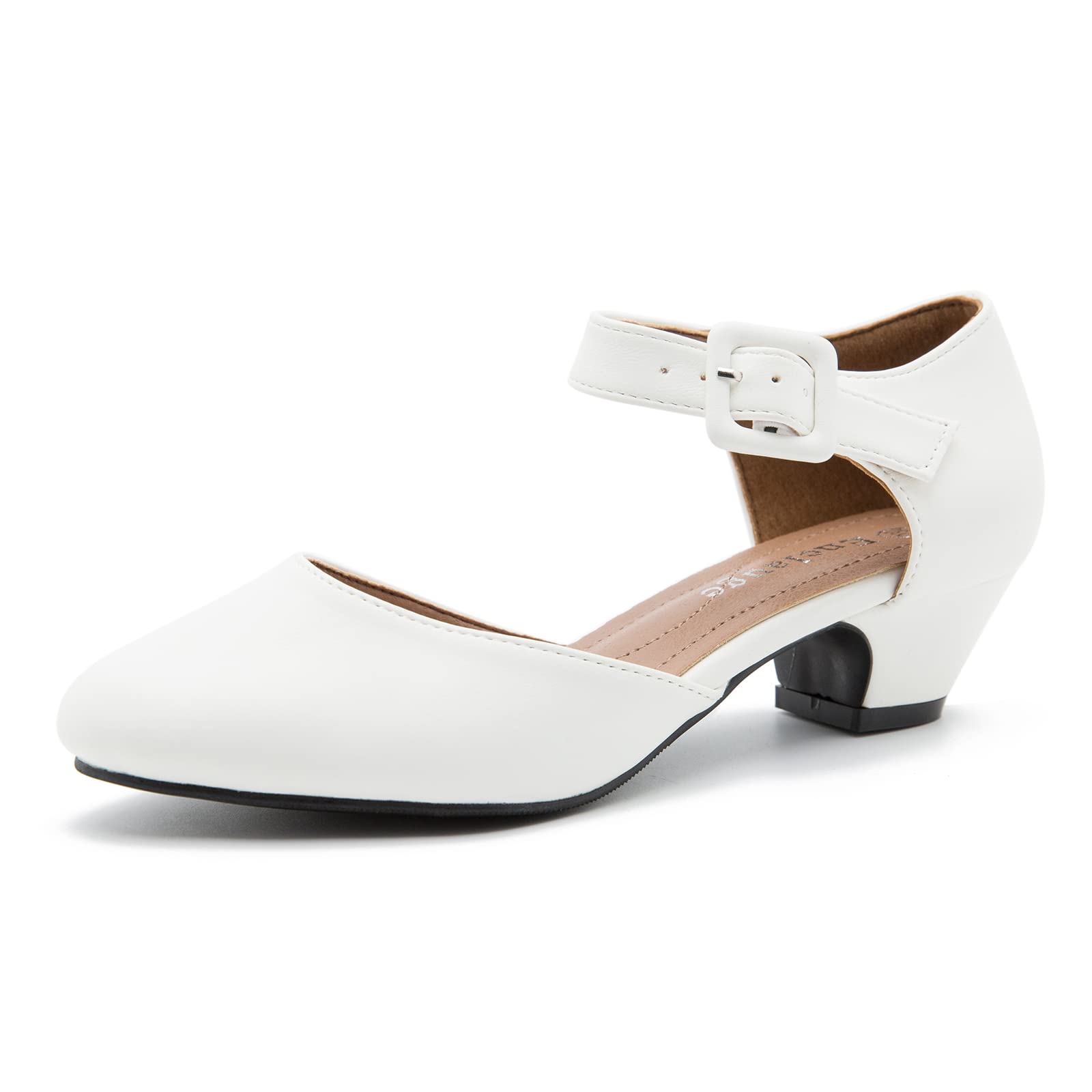 Enelauge Women's Ankle Buckle Strap Low Block Chunky Heels Closed Toe D'Orsay Pumps Dress Work Church Evening Shoes
