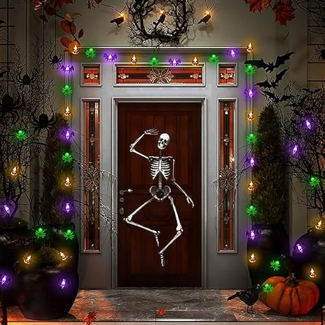 Halloween Lights, 16 FT 30 LED Waterproof 3D Pumpkin Bat Spider Battery Operated String Lights with Timer, 8 Lighting Modes Fairy Lights for Window Indoor Outdoor Decor Halloween Party Decorations