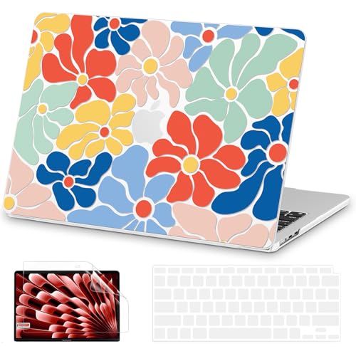 Image of AKIT for MacBook Air 15 inch Case M5 M4 M3 M2 Chip 2026-2023, ColFlowersD2 | A3448 A3241 A3114 A2941, Vibrant Pattern Pattern Hard Shell Laptop Case+Keyboard Cover+Screen Protector for Mac Air 15 inch