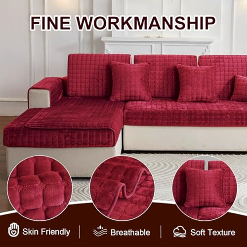 kuchenuten Sofa Überzug, Sofadecken für Sitzfläche, Couch Überzug 1 2 3 4 Sitzer, Sofaschoner rutschfest,Universelle Sofaüberwurf,Ecksofa Sofabezug,Rot,90x160cm
