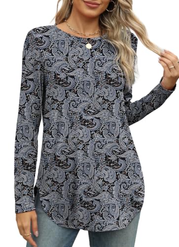 Image of XIEERDUO Womens Long Sleeve Round Neck Shirts Side Split Basic Loose Tunic Tops Casual 2026