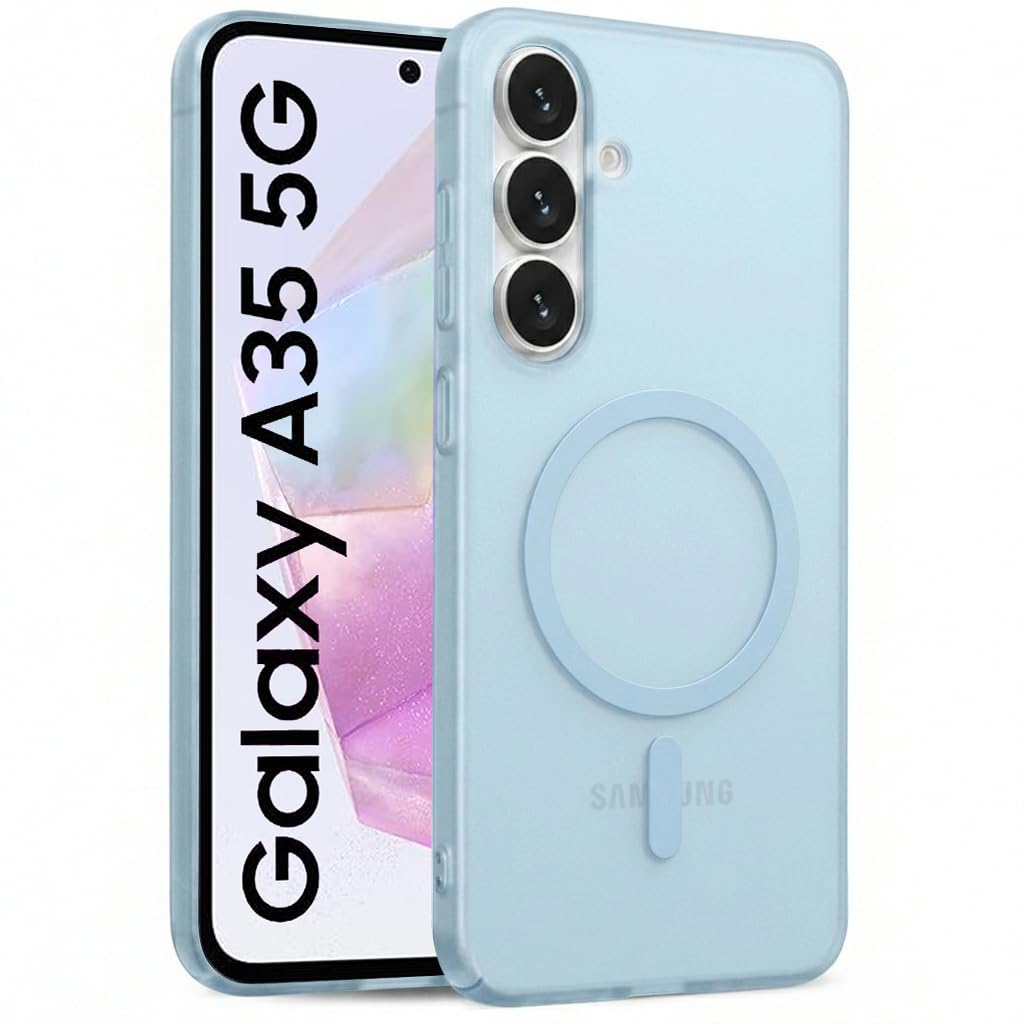 DIZORO® Matte Case for Samsung Galaxy A35 Compatible with MagSafe, Camera Lens Full Protection, Shockproof Translucent Frosted TPU Soft Phone Cover, Anti-Fingerprint (Blue)-image-17
