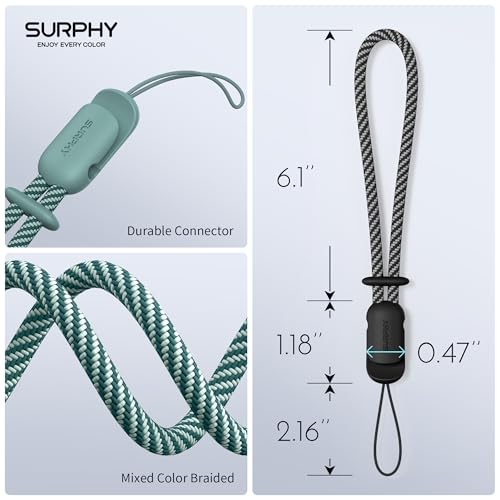 Image of SURPHY 2 Pack Phone Lanyard, Phone Wrist Strap for Case, Camera Wrist Strap | Ultra-Light 2-Color Braided Phone Strap, Cellphone Charm Strap, Anti-Lost Wrist Lanyard for Women and Men, Black Green