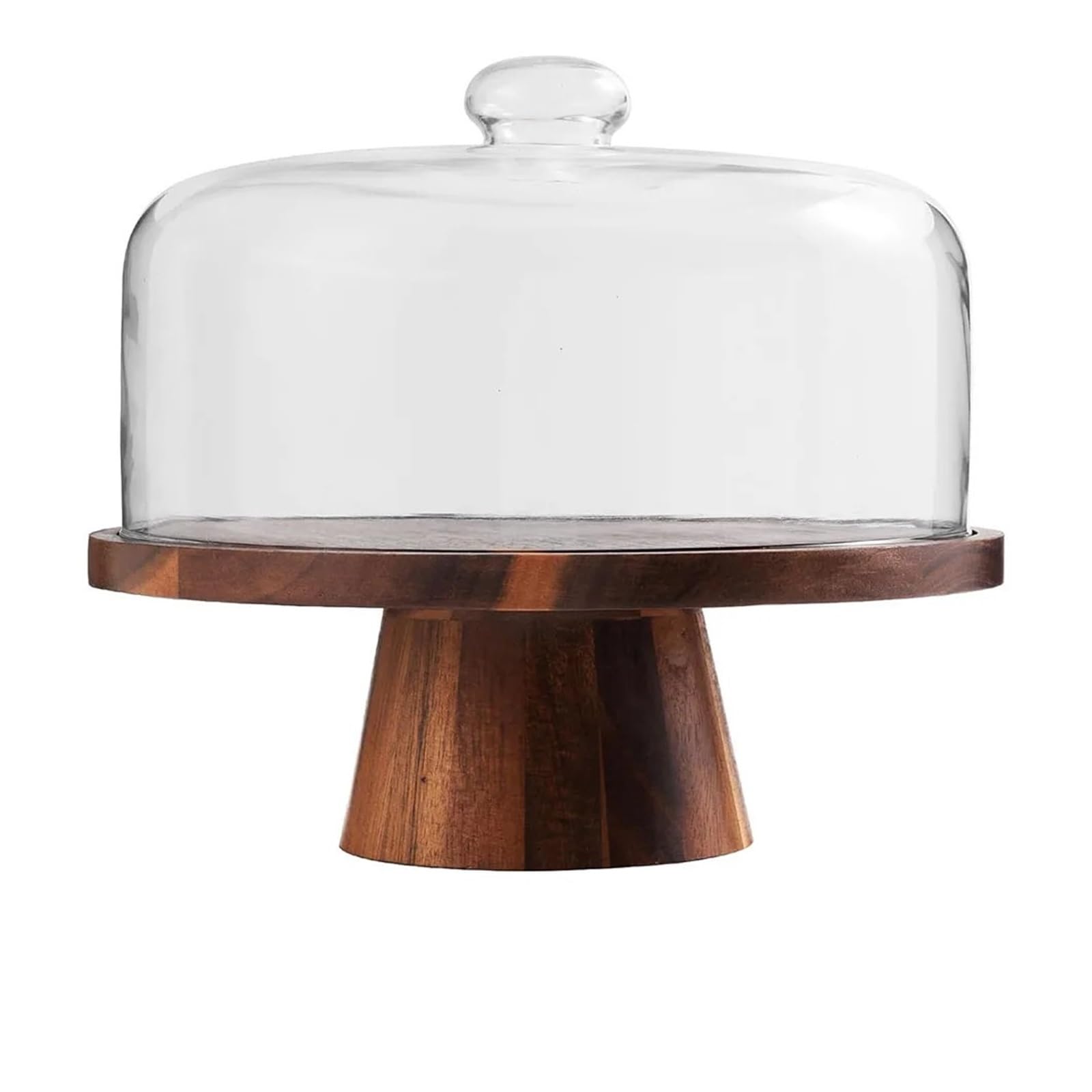 Générique Support à gâteau en bois d'acacia avec couvercle en verre 12"