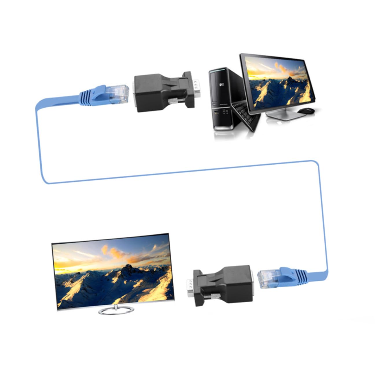 GAROZATION 2 Pcs Vga to Adapter Cable Network Extension Amplifier Cable Extension Adapter Network Cable Connector Converter Adapter Svga Adaptor Computer Extra Converter Black
