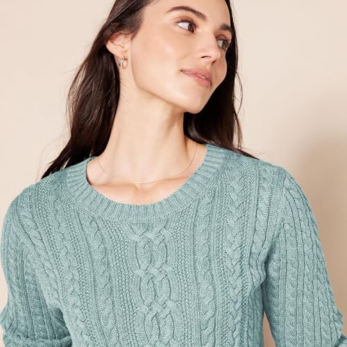 Image of Amazon Essentials Women's Regular Fit Soft Cotton Cable Knit Ribbed Crewneck Sweater (Available in Plus Size)