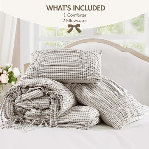 Image of Intelligent Design Ruched Shabby Chic Brown King Comforter Set, 3pc | Girls Bedding Set, French Country, All Season Down Alternative, Cozy, Machine Washable, Lightweight, Breathable