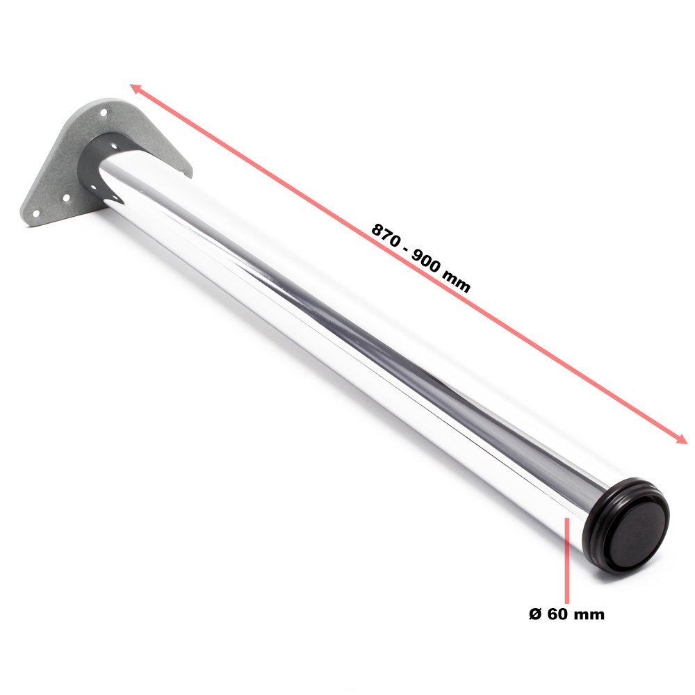 Wiltec Set 4 gambe per tavolo regolabili in acciaio inox cromato Ø 60mm 870mm Piedi per mobili