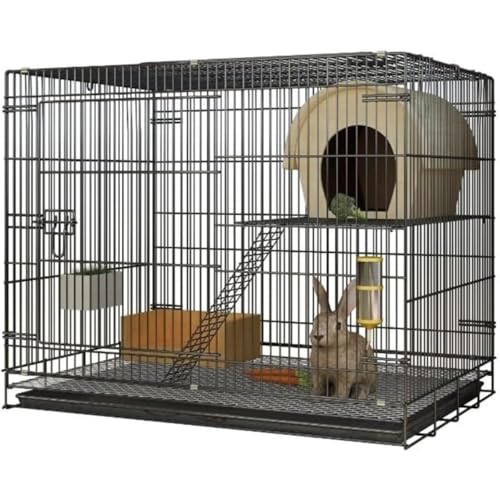 うさぎ小屋 折り畳み式 ウサギ小屋 階段付き Tasydi 餌箱、草の巣、給水器付き 兎小屋 飼育容器 小動物用 (70*50*60cm)