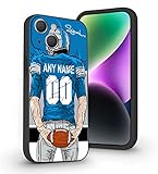 VNGDA Custom Name & Number Football Case for iPhone 15 Pro Max 14 13 12 11 Xs Max Xr SE3 8 7 6 Plus 11 Pro Mini,Liquid Silicone with Camera Protection Custom Signature iphone Case(Detroit)