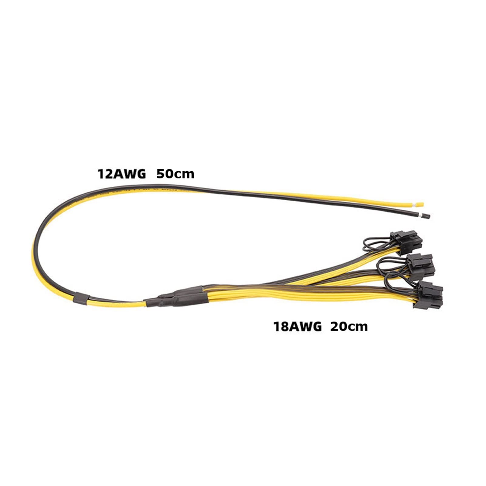 5 cavi di alimentazione splitter da 70 cm, 6+2 8 pin, 12 AWG, 50 cm, linea principale a 3 sub-line 20 cm, 18 AWG, per scheda grafica PSU (70 cm)