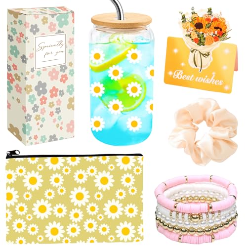 Save 30% on Daisy Aesthetic Birthday Gift Set with Glass Cup & Bracelets