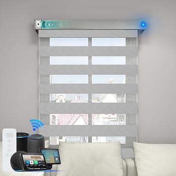 Motorized Smart Zebra Blinds Compatible with Alexa Horizontal Shades with Rechargeable Zigbee Motor Customized Size 95% Shading - Grey