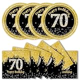 Juego de 50 platos y servilletas para fiesta de 70 cumpleaños, platos y servilletas de papel negro y dorado, vajilla de cumpleaños para hombre, mujer, decoración de cumpleaños (70 años)