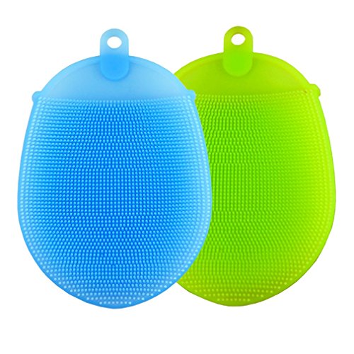 Silicone Scrubber,Back Scrubbers for Cleaning Removing Exfoliating Scrubbing Facial Cleansing Brush Massagers Mitten Gloves Bath Massager Scrub for Women Men Body Massage Set AnyBack Pack 2 Blue Green