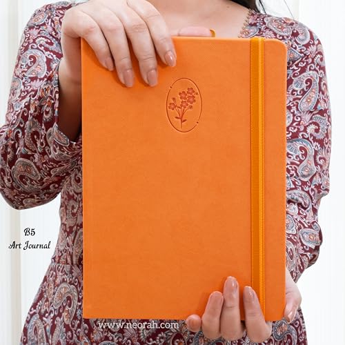Image of NEORAH - B5 - ART JOURNAL | 200Gsm Dotgrid Notebook |160 Pages(25.0 x 17.5 cm) | Lay Flat |Hard Cover Bullet - Journal | 3 Bookmarks |Elastic Closure| Inner Back Pocket | Ideal-Bujo,Painting (ORANGE)