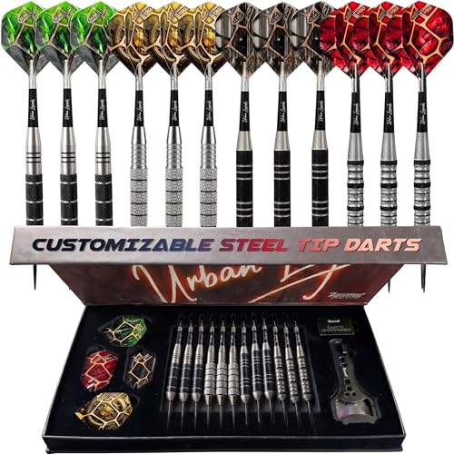 IgnatGames Darts Metal Tip Set - 12 Pack Steel Tip Darts with 32 GlideXPro Flights, Multi-Zone Barrel Grips, 1.4' Aluminum Shafts, Magnetic Gift Box, and Accessories, Urban Legends Edition